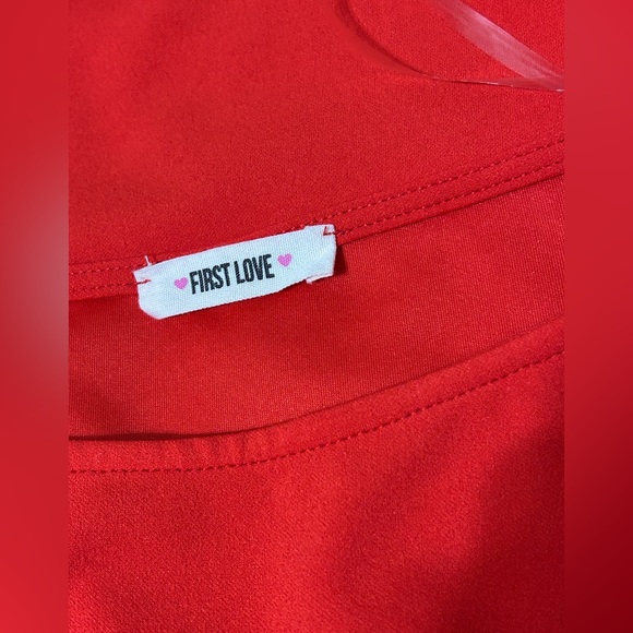 FIRST LOVE Women’s Red Dress Cuff Sleeves Pockets Size L - Picture 2 of 5